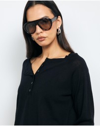 AERE - Asha Semi-Sheer Merino Wool Henley Top