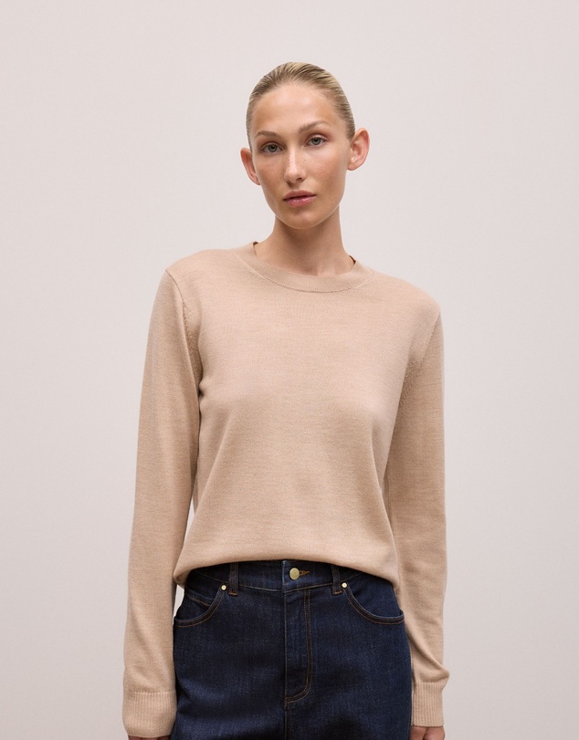 Trenery - Merino Classic Crew in Camel
