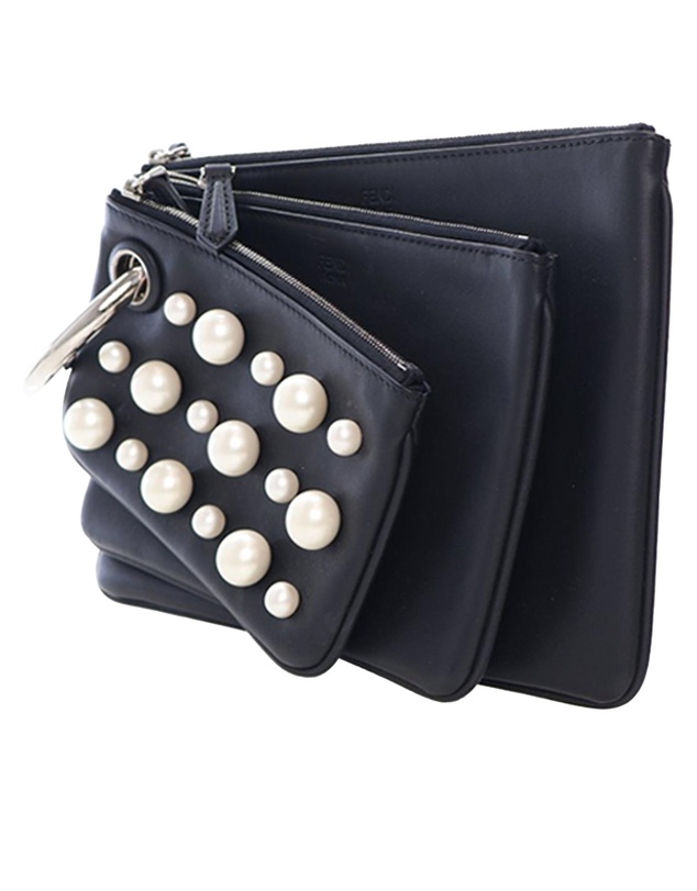 Pre-Loved by Azura Reborn - Pre-Loved Leather Pearl Studded Triplette Clutch