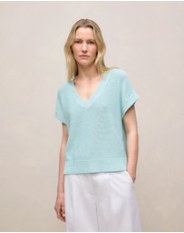 Trenery - Mercerised Cotton Relaxed V Neck Knit in Pastel Blue
