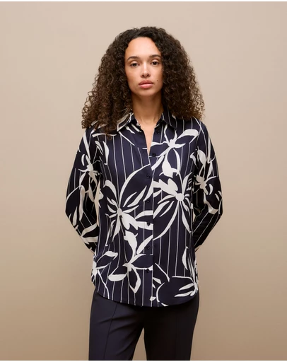 Trenery - Floral Stripe Twill Shirt in Night Sky