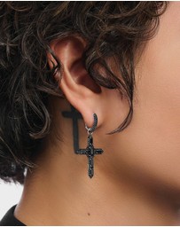 THOMAS SABO - Single Cross hoop earring with black zirconia