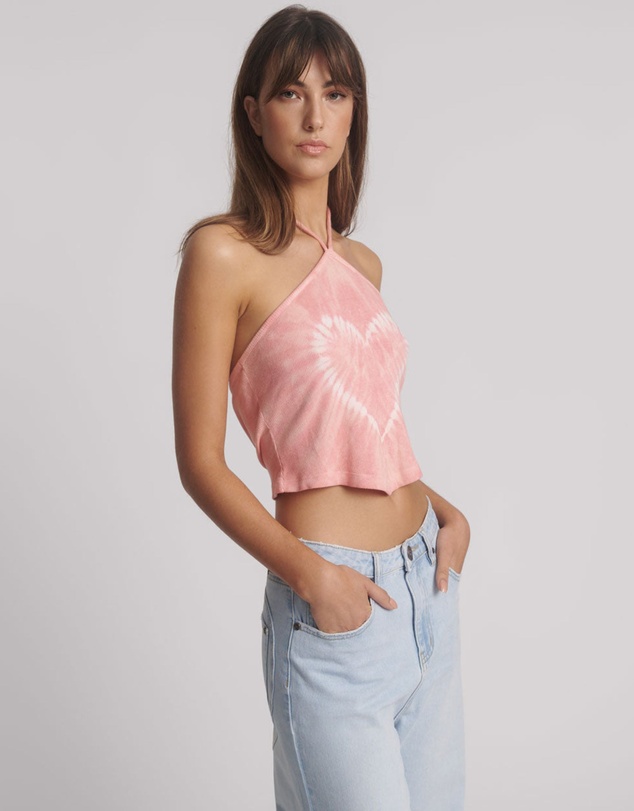 ONE TEASPOON - Tie Dye Heart Cropped Halter Neck Top - Pink