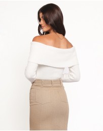 Petal & Pup - Helene Bow Off Shoulder Knit Sweater - Ivory