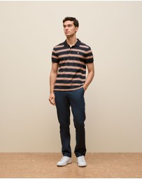 Trenery - Textured Stripe Monogram Polo in Navy