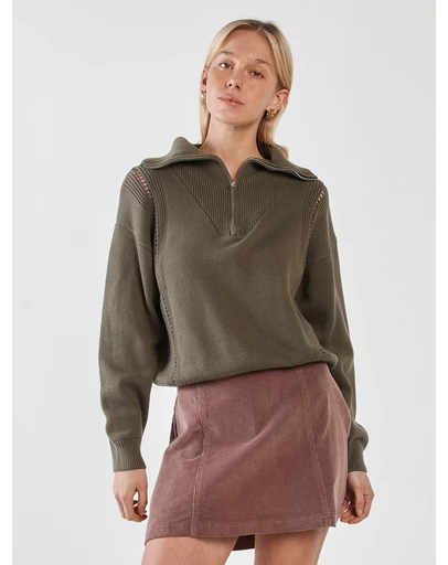 Sass - Esti Pointelle Zip Up Knit
