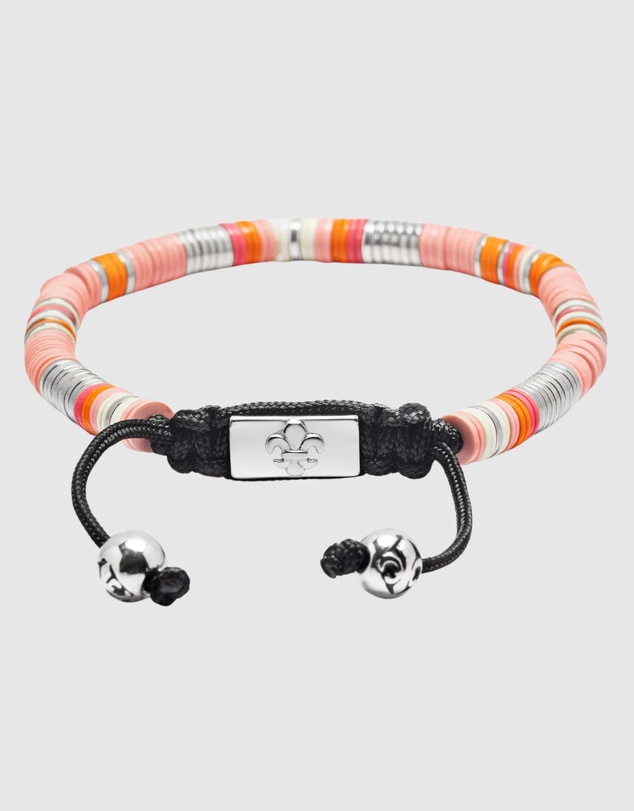 Nialaya Jewellery - Men's Beaded Bracelet with Pink and Silver Disc Beads