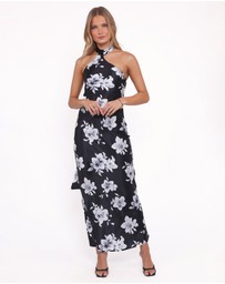 Petal & Pup - Freida Halter Midi Dress - Black Floral