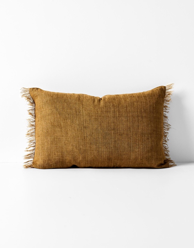 Aura Home - Vintage Linen Fringe Rectangle Cushion