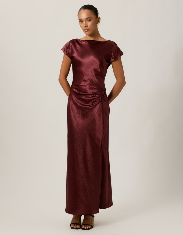Tussah - Amy Boat Neck Satin Midi Dress