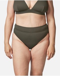 UNE PIECE - Textured High-Cut High-Waisted Bikini Bottom