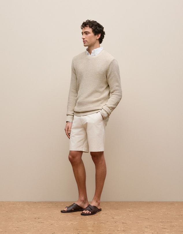 Trenery - Linen Cotton Texture Knit Crew in Flax