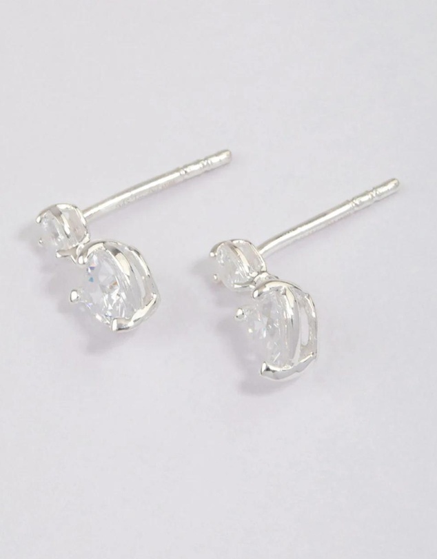 Lovisa - Sterling Silver Cubic Zirconia Heart Stud & Drop Earrings