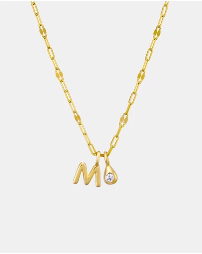 Zoe Olivia - 14K Gold Vermeil Imprint Initial M Cubic Zirconia Necklace