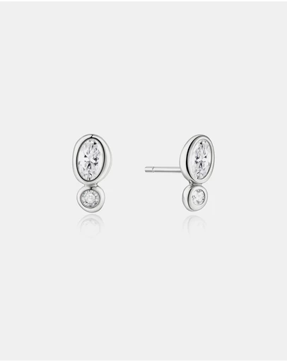 Ania Haie - Silver Bezel Organic Pebble & Round Stud Earrings