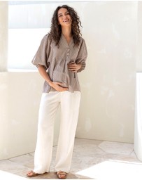 Angel Maternity - Blanche Maternity Herringbone Linen Pants in Ivory