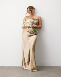Six Stories - Cowl Front Asymmetrical Satin Bridesmaid Dress