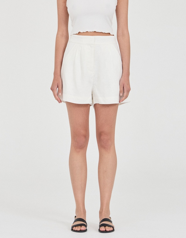 FRIEND of AUDREY - The Linen Blanket-Stitch Shorts