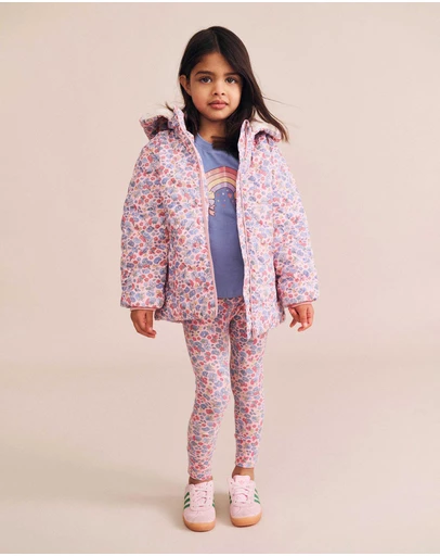Huxbaby - Heart Floral Quilted Puffer Jacket - Babies-Kids