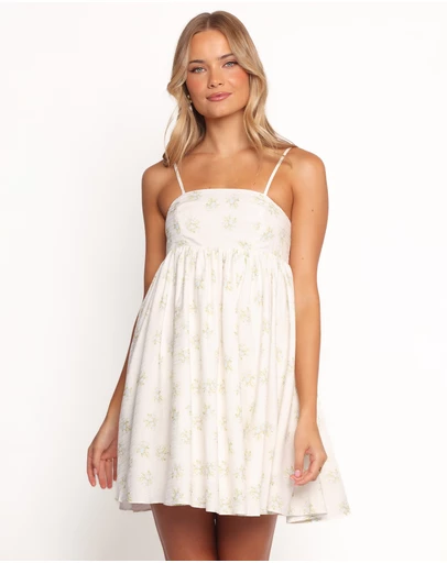 Petal & Pup - Indira Mini Dress - Ivory Blue Floral