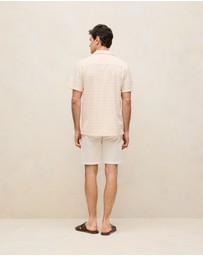 Trenery - Terry Geo Tile Camp Shirt in Parchment