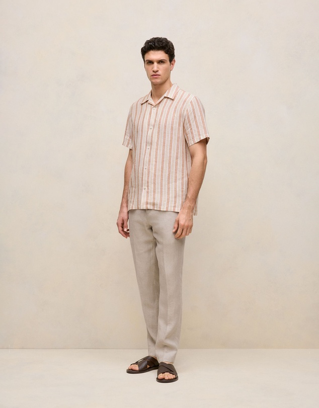 Trenery - Linen Tent Stripe Camp Shirt in Sand