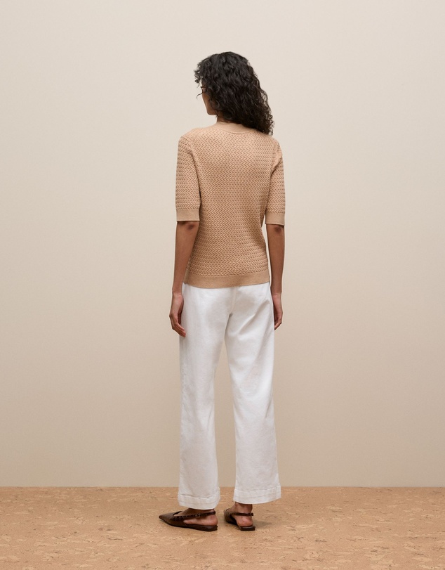 Trenery - Cotton Cashmere Cable Mock Neck Knit in Camel