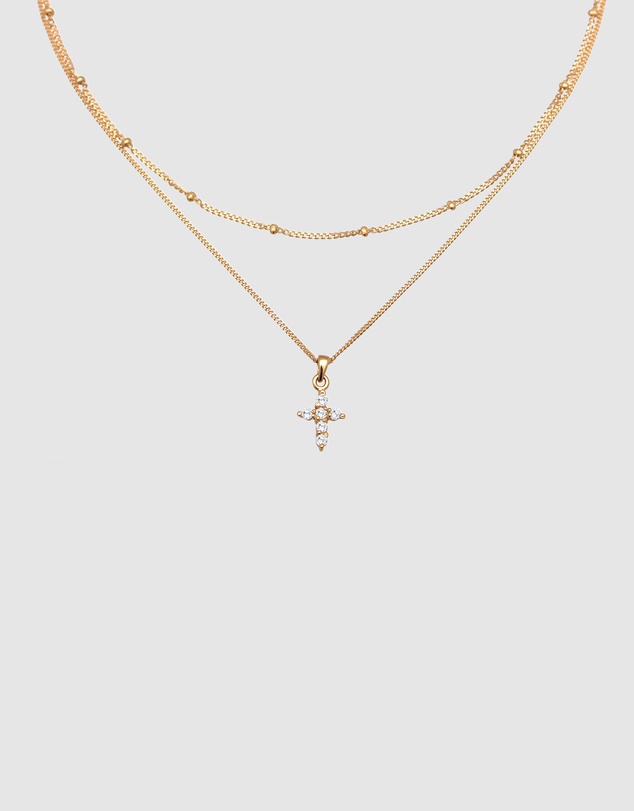 Elli Jewelry - Zirconia Cross Layer Necklace in Gold-Plated 925 Silver