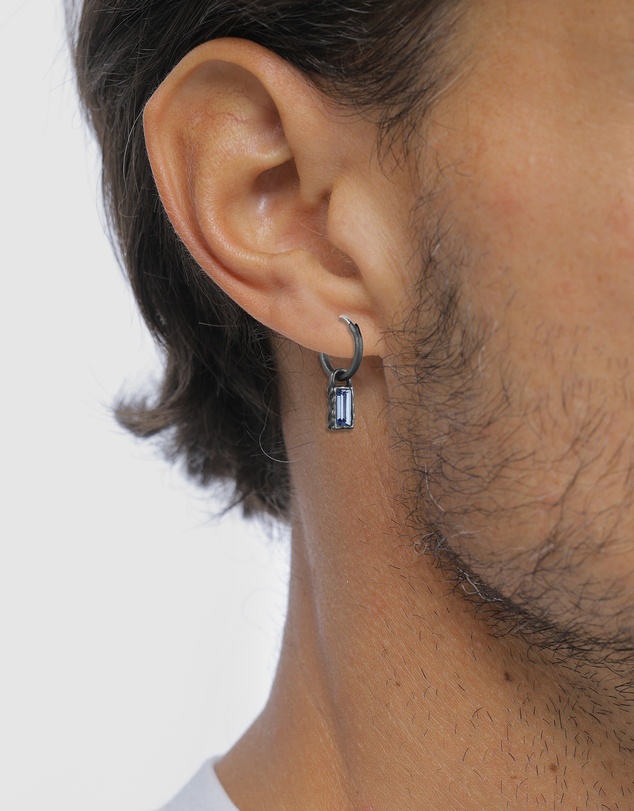 Kuzzoi - ICONIC EXCLUSIVE - Swarovski® Crystal Drop Hoop Earrings in Oxidised 925 Silver