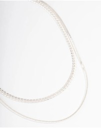 Lovisa - Silver Plated Herringbone & Snake Chain Layered Necklace