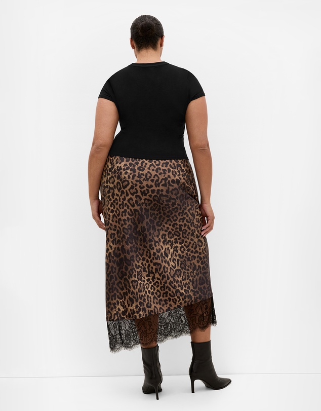 City Chic - Plus size Envious Leopard Print Lace Hem Skirt - chocolate