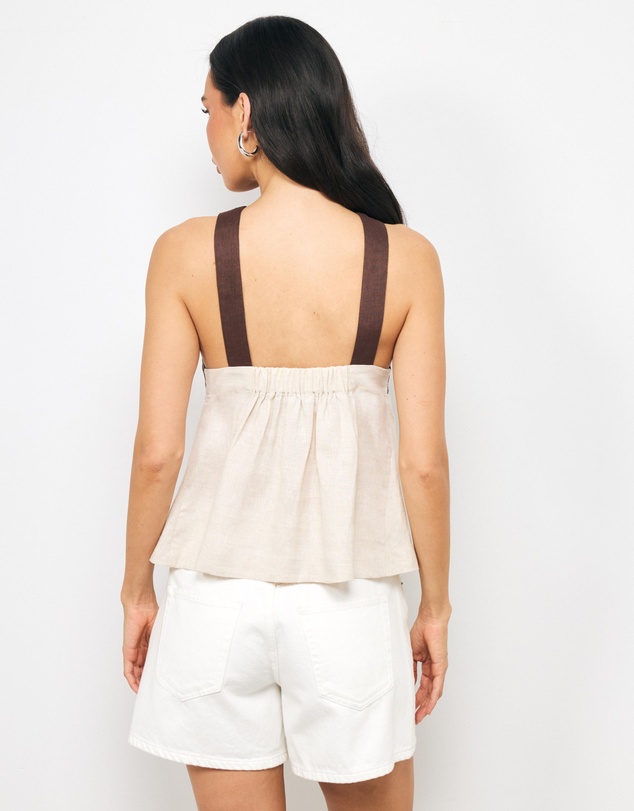 AERE - Elodie Contrast Linen Cross Front Top