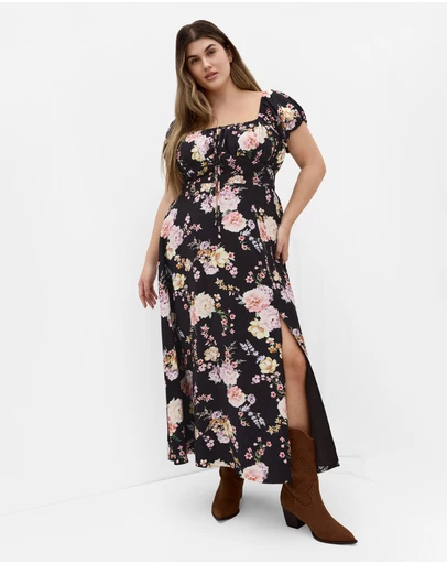 City Chic - Abbigail Floral Print Maxi Dress - Black