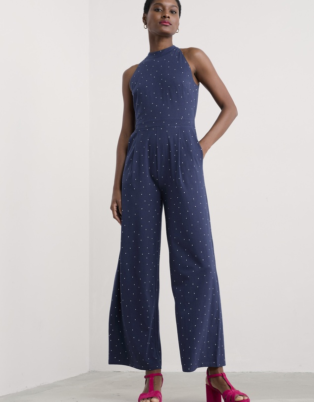 Seasalt - Seasalt Cornwall Navy Belyars Jersey Tie Neck Jumpsuit