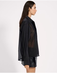 ONE TEASPOON - Sheer Panel Tuxedo Shirt - Black