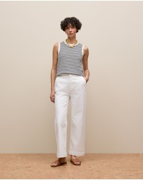 Trenery - Australian Cotton Blend Denim Tailored Pant in White