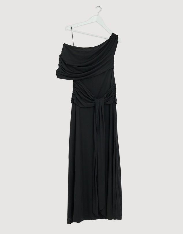 Revibe - Repaired CHANCERY Margot One Shoulder Drape Mesh Maxi Dress - AU 12