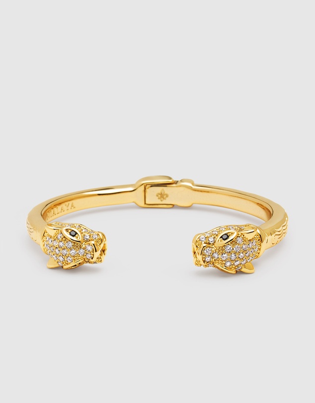 Nialaya Jewellery - Men's Gold CZ Panther Bangle