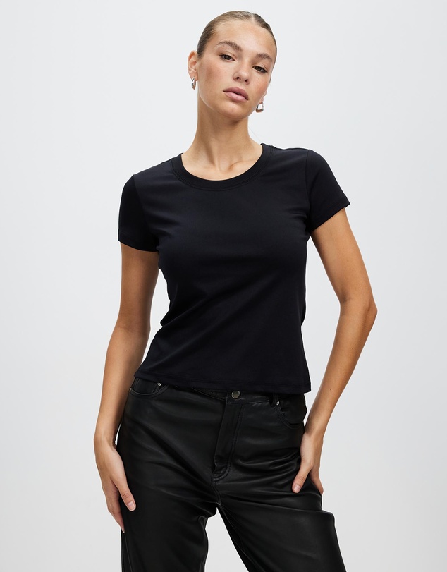 Honey and Beau -  jersey slim fit top with cap sleeves in black
