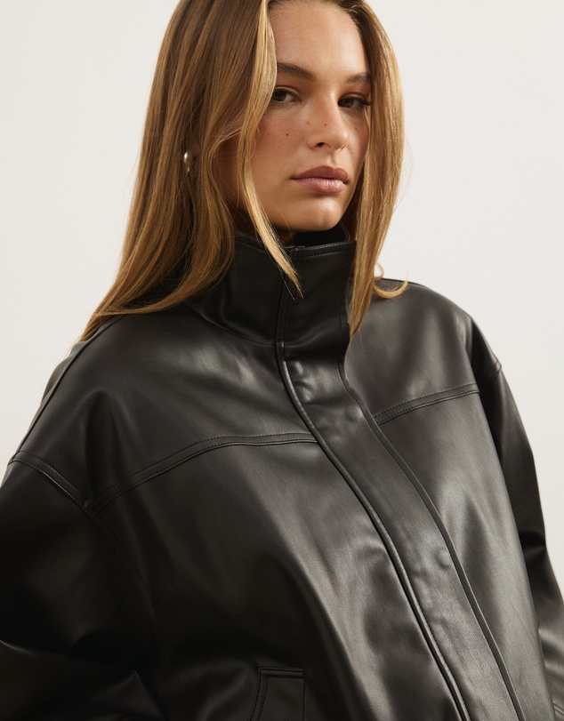 Atmos&Here - PU Funnel Neck Bomber Jacket