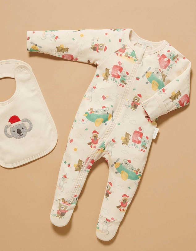 Purebaby - Christmas Zip Growsuit -Kids-Babies