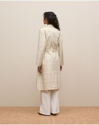 Trenery - Yarn Dyed Check Trench Coat in Fawn