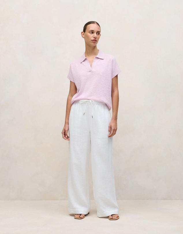 Trenery - Linen Cotton Relaxed Knit Polo in Soft Lilac