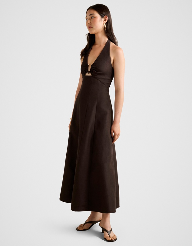 Forever New - Angie Hardware Halter Neck Linen Midi Dress