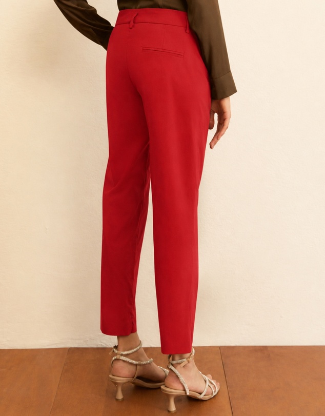 Emme - Geranium Red Stretch Cotton Trousers