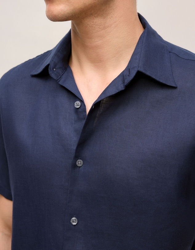 Trenery - Regular Fit Linen Short Sleeve Shirt in Navy