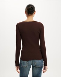 Cotton On - Scoop Neck Rib Long Sleeve Top