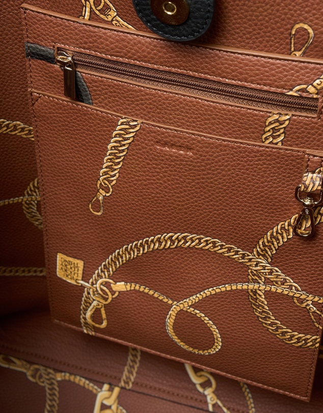 SABEN - Carter Leather Tote Tan + Tan Chain Print