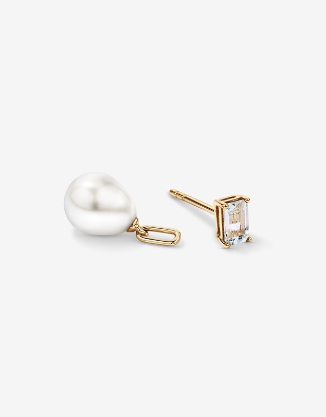 Michael Hill - Multi-Wear Aquamarine and Cultured Freshwater Pearl Drop Stud Earrings in 10kt Yellow Gold