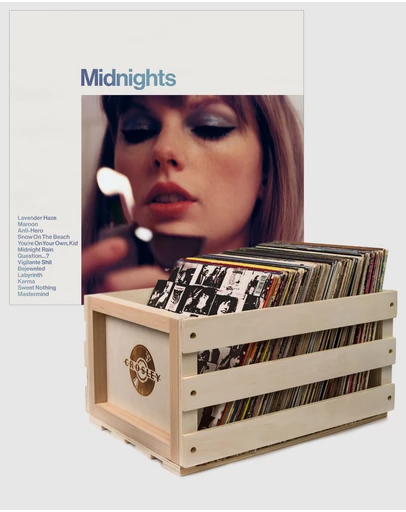 Universal Music - Crosley Record Storage Crate & Taylor Swift Midnights Vinyl Album Bundle Moonstone Blue
